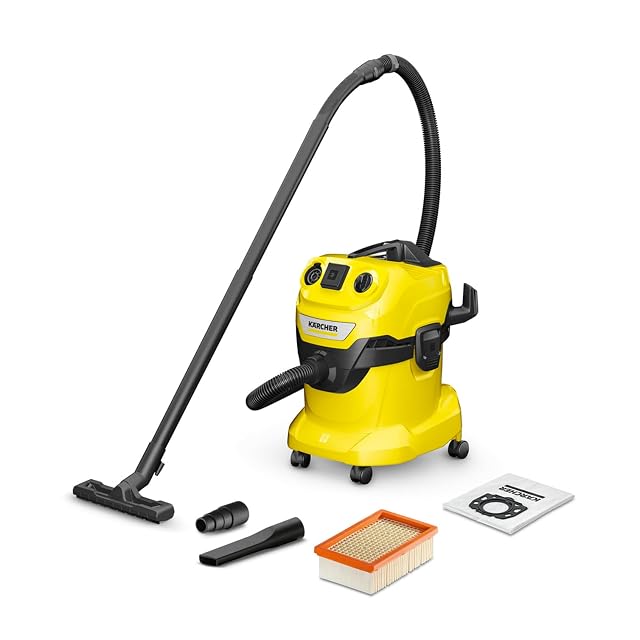 Aspirador de sólidos y líquidos Kärcher WD 4 P V con toma de corriente y cepillo de suelos de clip, fotografía de producto