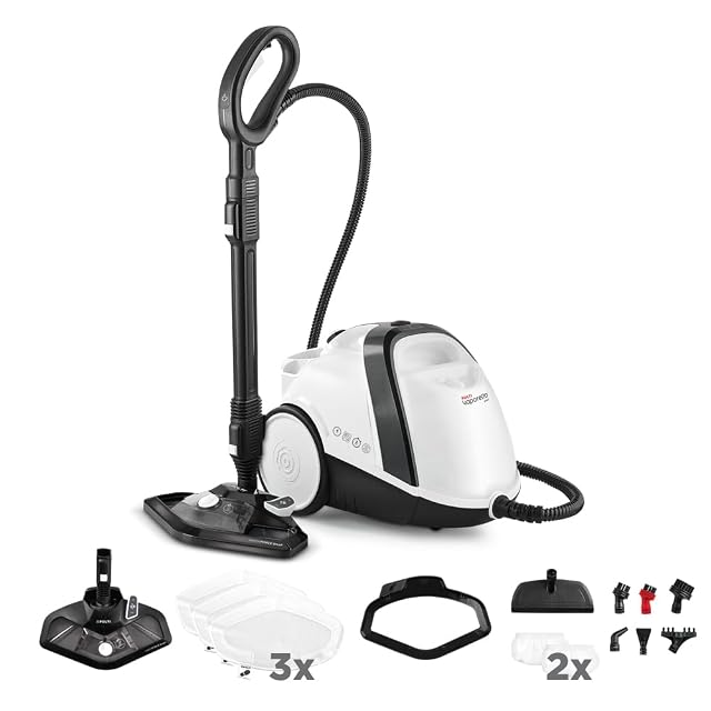 Limpiadora de vapor Polti Vaporetto Smart 120 con caldera y juego de accesorios, fotografía de producto