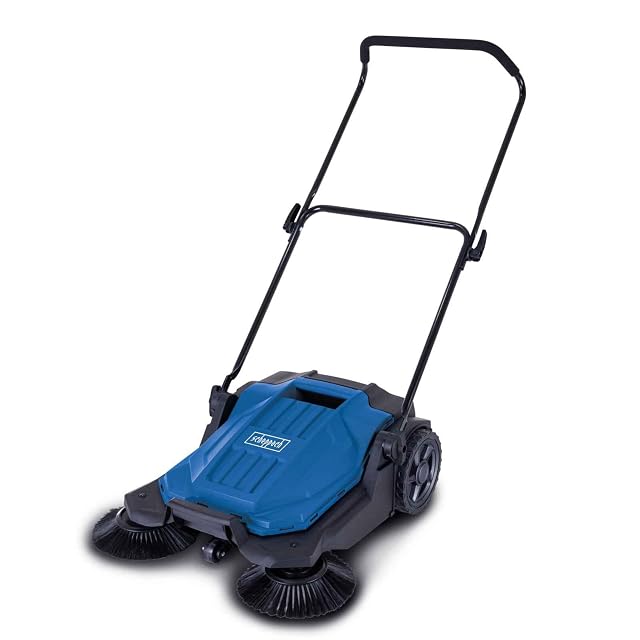 Barredora manual Scheppach S800 con sistema de tres cepillos y cesto de 20 litros, fotografía de producto