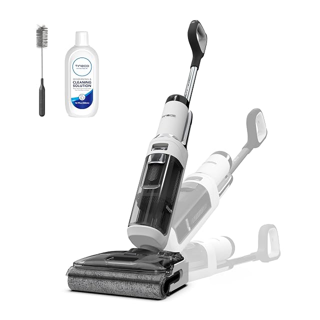 Fregadora sin cable Tineco Floor One Stretch S6 tumbada en plano con 13 cm de paso, fotografía de producto